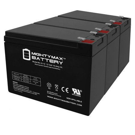 MIGHTY MAX BATTERY 12V 10AH SLA Replacement Battery for UPS backup - 3 Pack ML10-12MP3361134109325